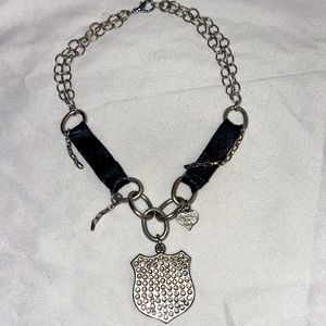Sisi Amber Leather & Metal With Crystal Medallion Choker